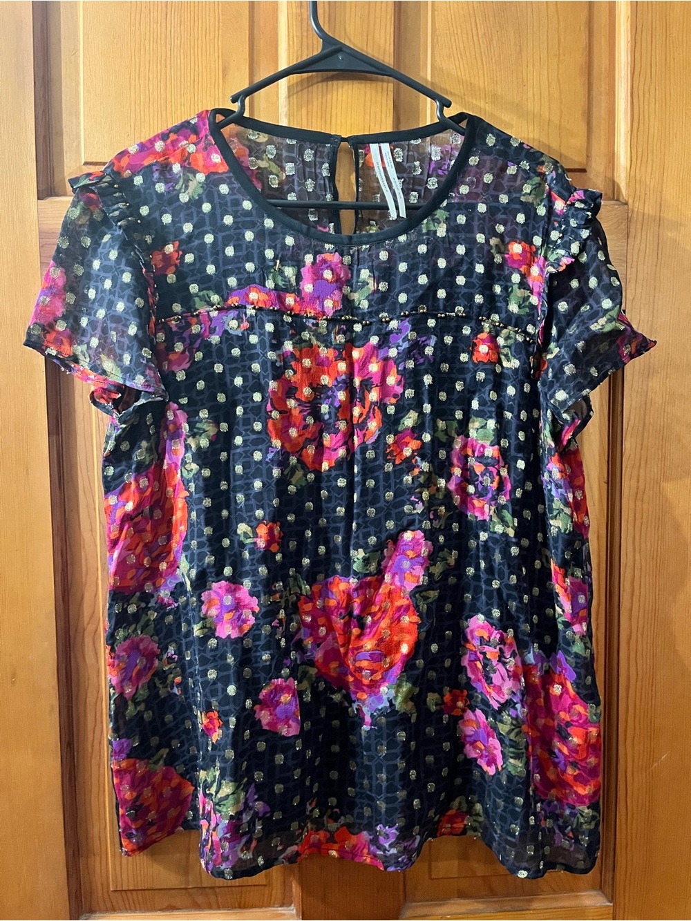 Anthropologie Blouse Size 12 Women’s Black Floral Blouse Boho Whimsigoth Mesh